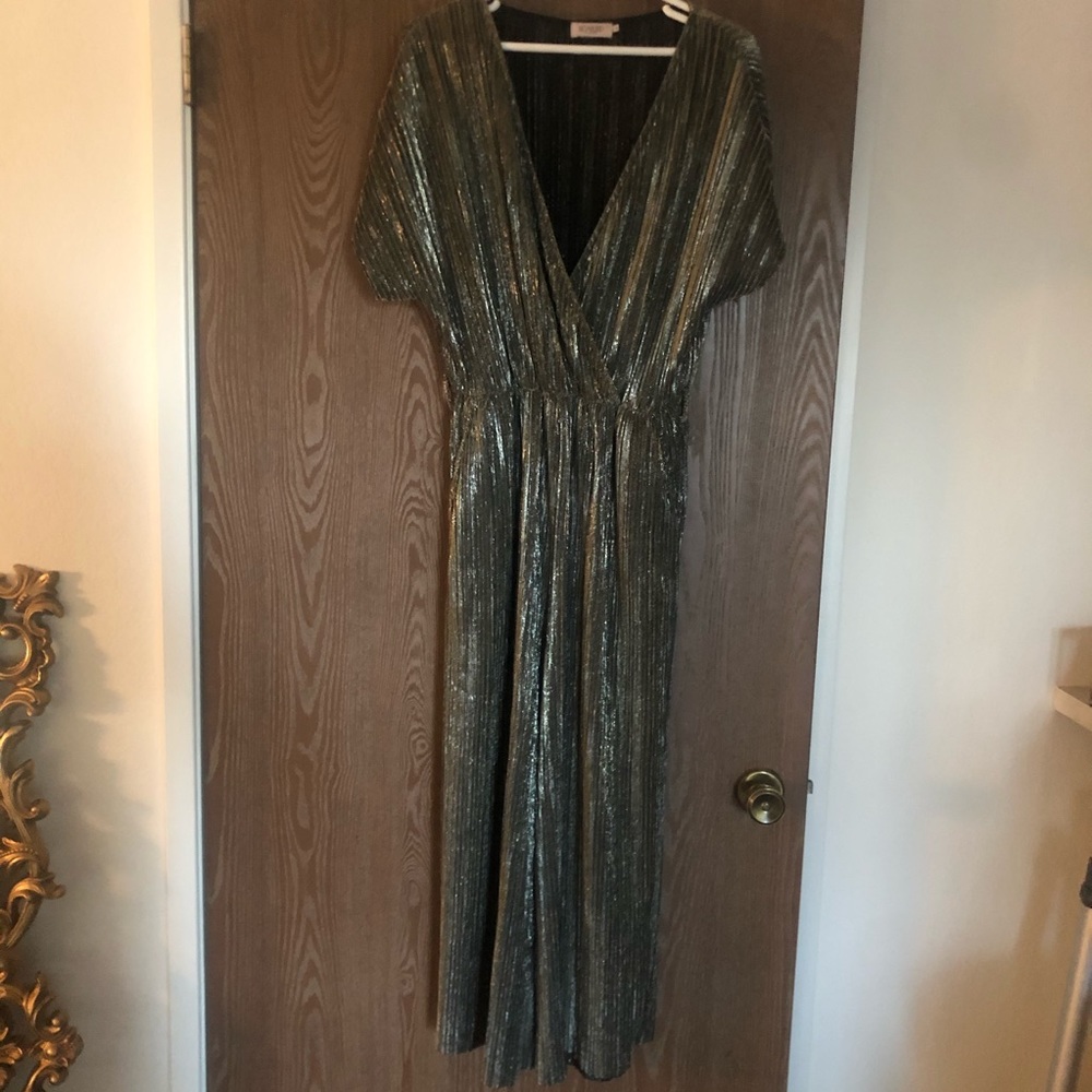 Vintage gold shimmer disco wide-leg jumpsuit